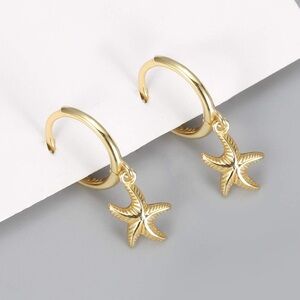 Exquisite 18K Gold Vermeil 925 Sterling Silver Starfish Hoop Earrings